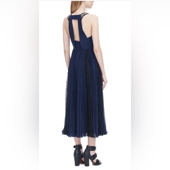 REBECCA TAYLOR Sleeveless Deco Pleated Dress with Lace Inserts and Rhinestones - Picture 3 of 10